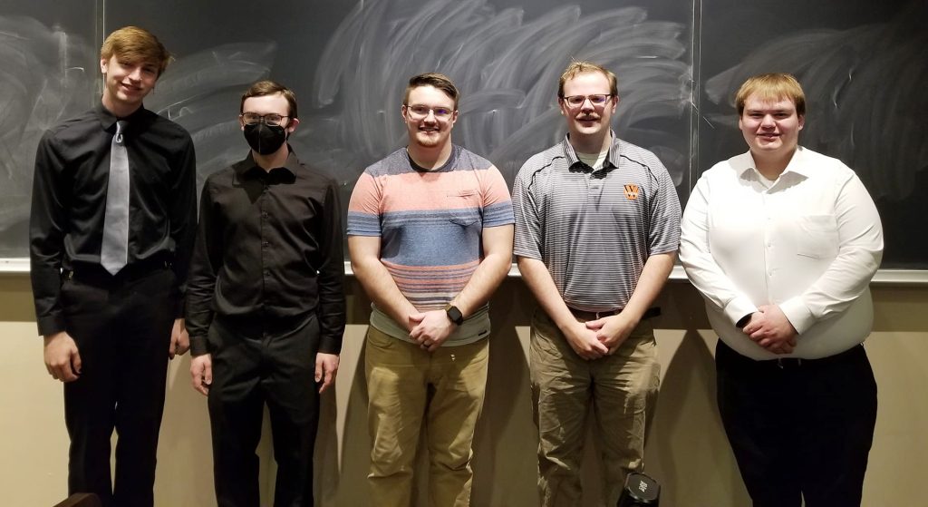 (from left) Gavin Foust-Wollenberg, Paul Zelle, Jacob Hayworth, Samuel Bast, and Tim Wengenack