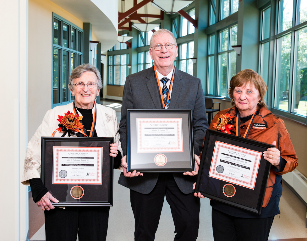 The Wartburg College Alumni Board presented Lois Jelneck, Michael Sinram, and Judith McCaskey with Alumni Citation Awards on Sunday, Oct. 21.