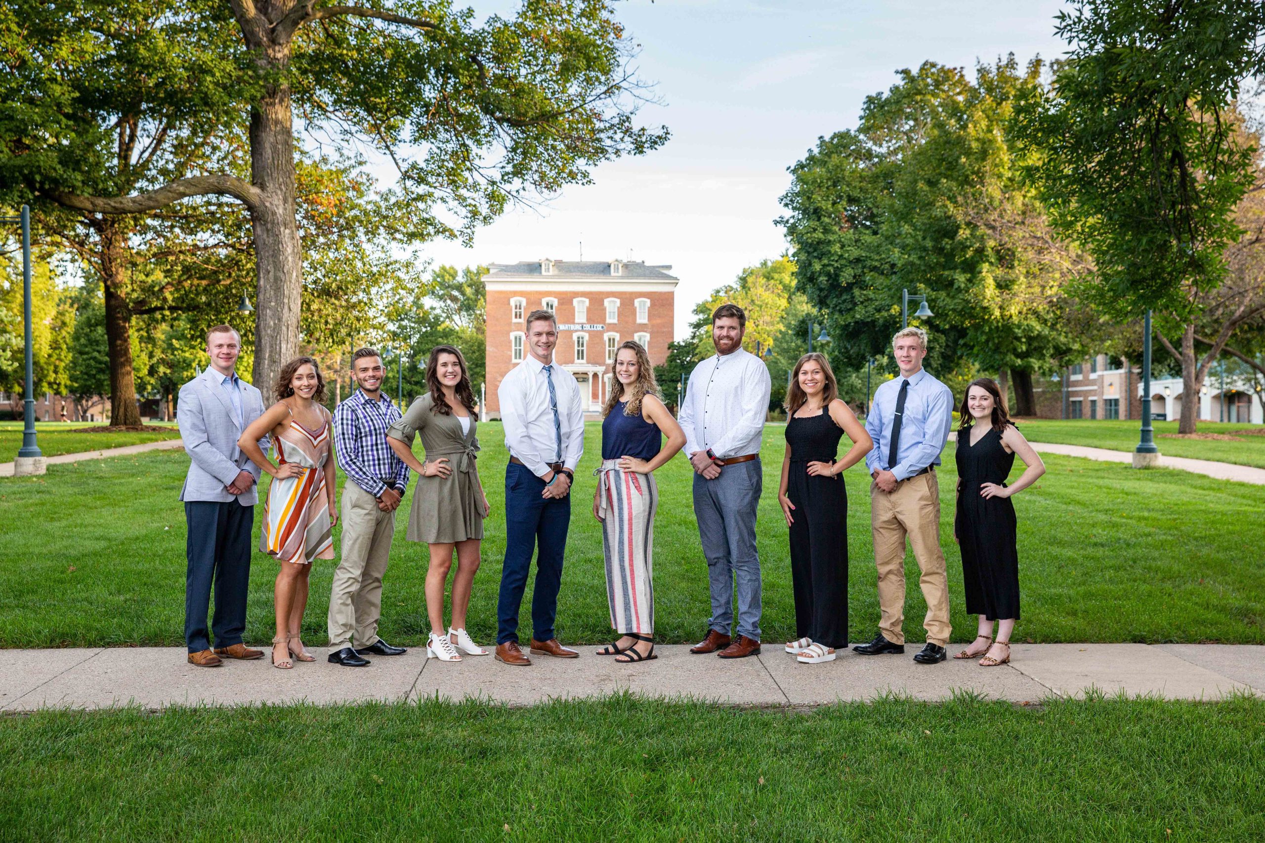 Wartburg College’s 2019 Homecoming Court candidates are Trevor Hurd, West Union; Isabelle Tyynismaa, Tama; Devin Eby, Marion; Annika Krieg, Decorah; Tyler Zumbach, Anamosa; Emma Gerdes, Cedar Falls; Joshua Voigt, Ezulwini, eSwatini; Rachel Zittergruen, Chaska, Minn.; Noah Dodd, Janseville; and Samantha Pfab, Dubuque.