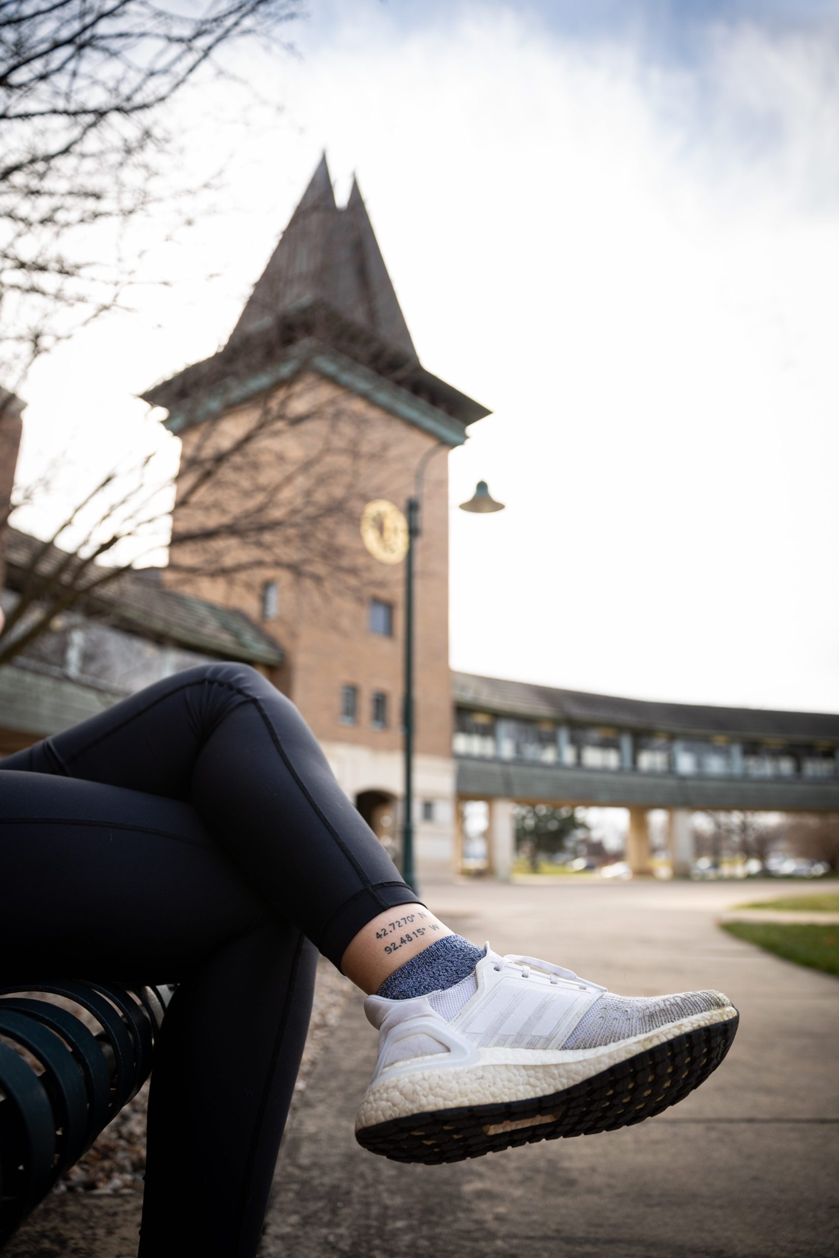 Student Addy Kaune's tattoo shows the geographical coordinates for Wartburg Chapel. She was inspired by a social media post. "Wartburg is always going to be a home for me, no matter where I go or what I do," she said.