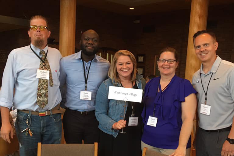 Dr. Michael Bechtel, Dr. Nana Quaicoe, Veroncia Reece, Dr. Caryn Riswold, and Dr. Dan Kittle at the Vocation of a Lutheran College Conference at Augsburg University.