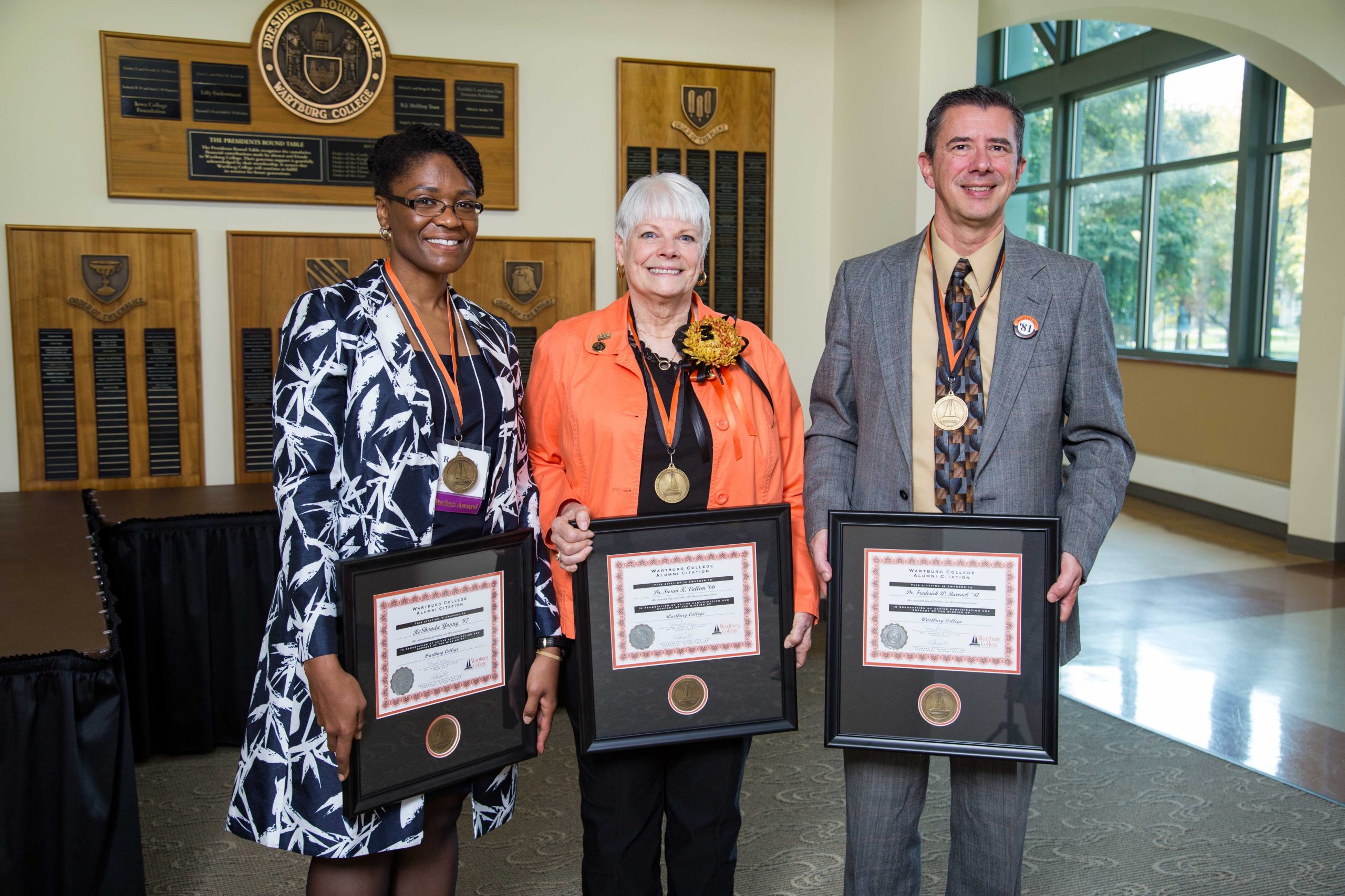 ReShonda Young ’97, Susan Vallem ’66, and Frederick Burrack ’81 received a 2016 Wartburg Alumni Citation during the college's Homecoming celebration.