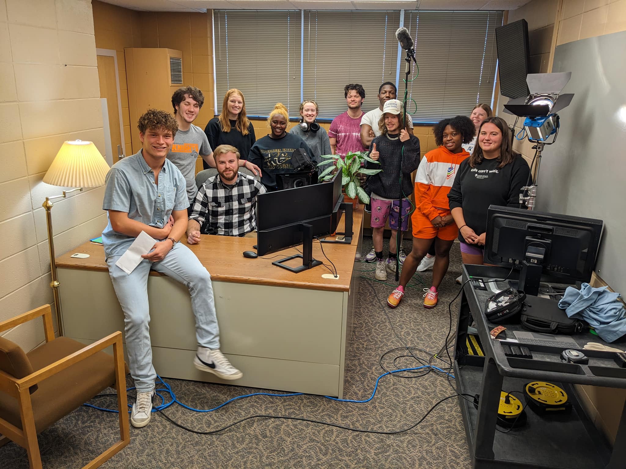 Students on set in a video production course