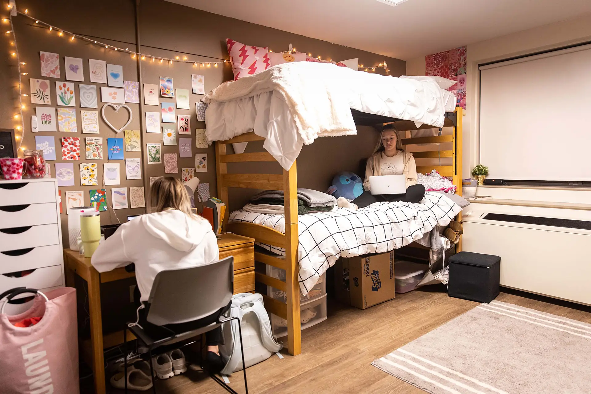 Students studying in their Clinton Hall room