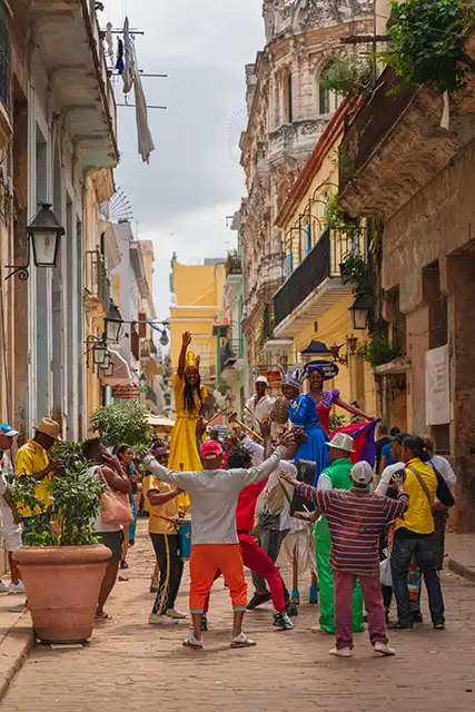 People celebrate in the streets in cuba