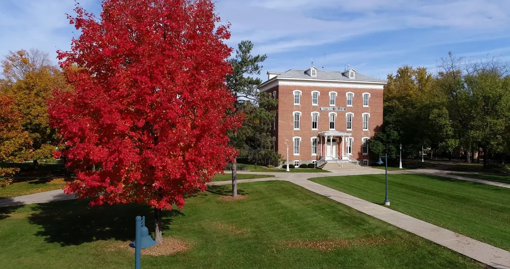Old Main and Red Tree Foilage