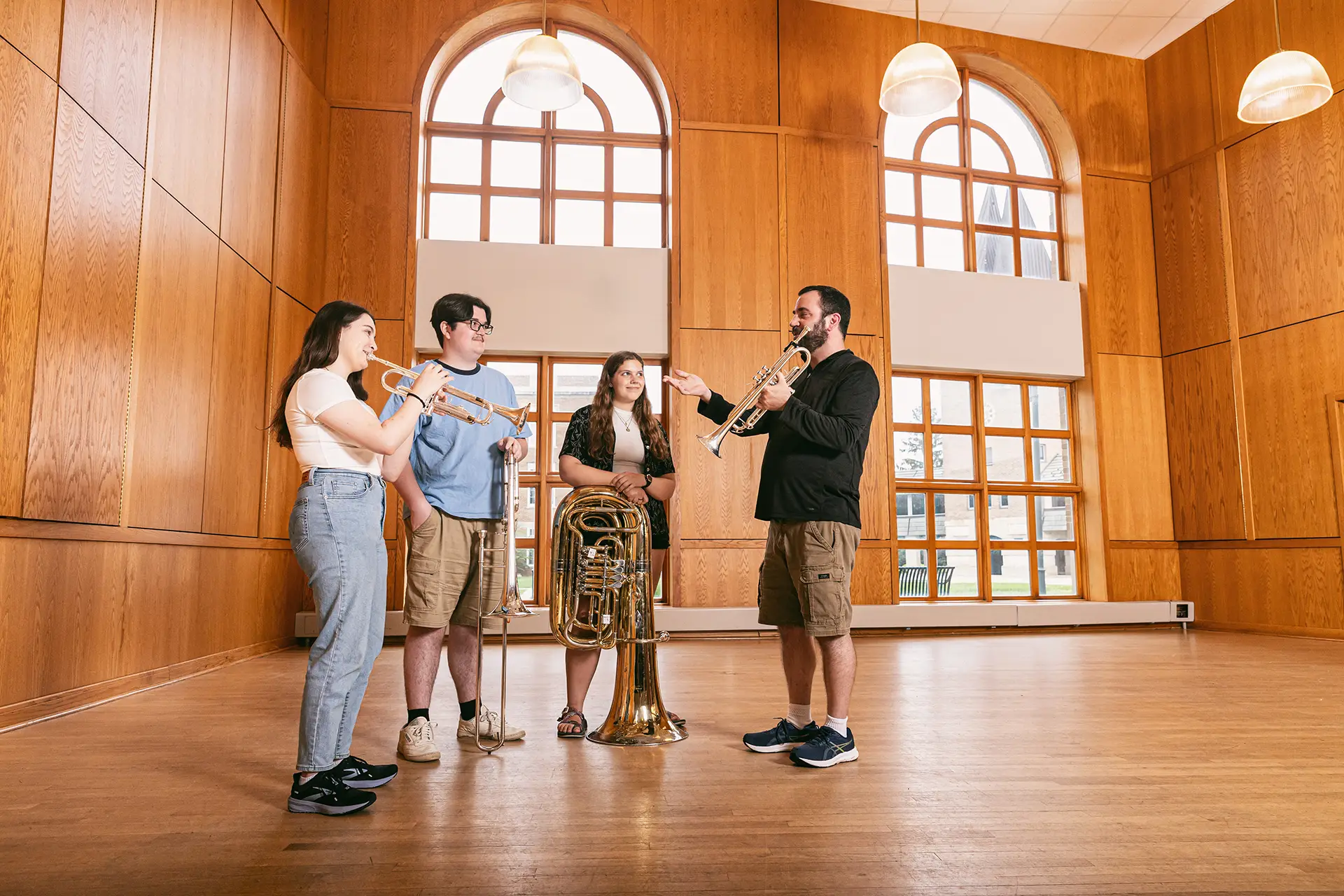Professor works with students in Orchestra Hall