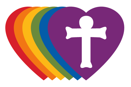 Reconciling in Christ Logo - Rainbow Heart with Cross
