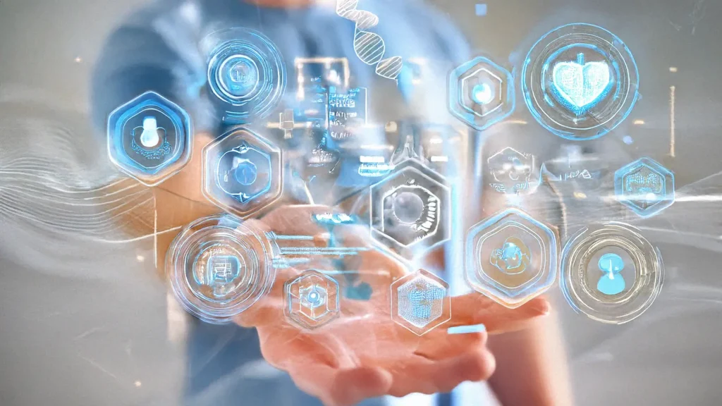 Hand out with illustration of data points coming toward the screen