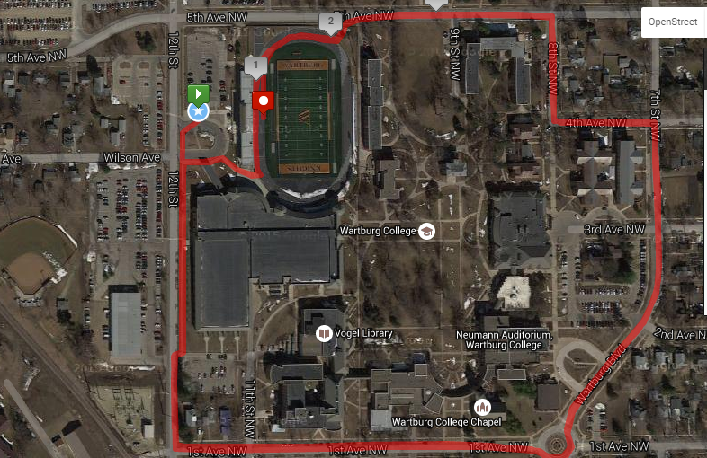 Overhead map view showing the triathlon run route