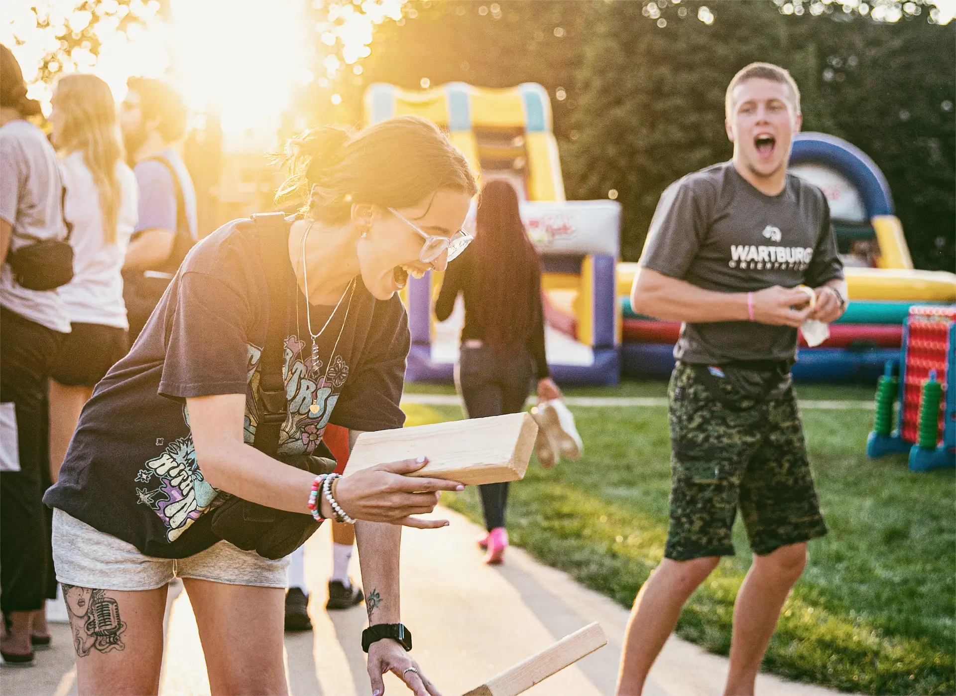 Students enjoying an activity on the campus mall.