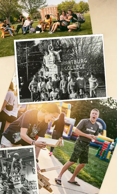 Photo Collage of old and new photos of campus and students