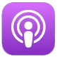The Apple Podcasts logo (a purple squircle with a white icon that looks like a person set inside two concentric circles).