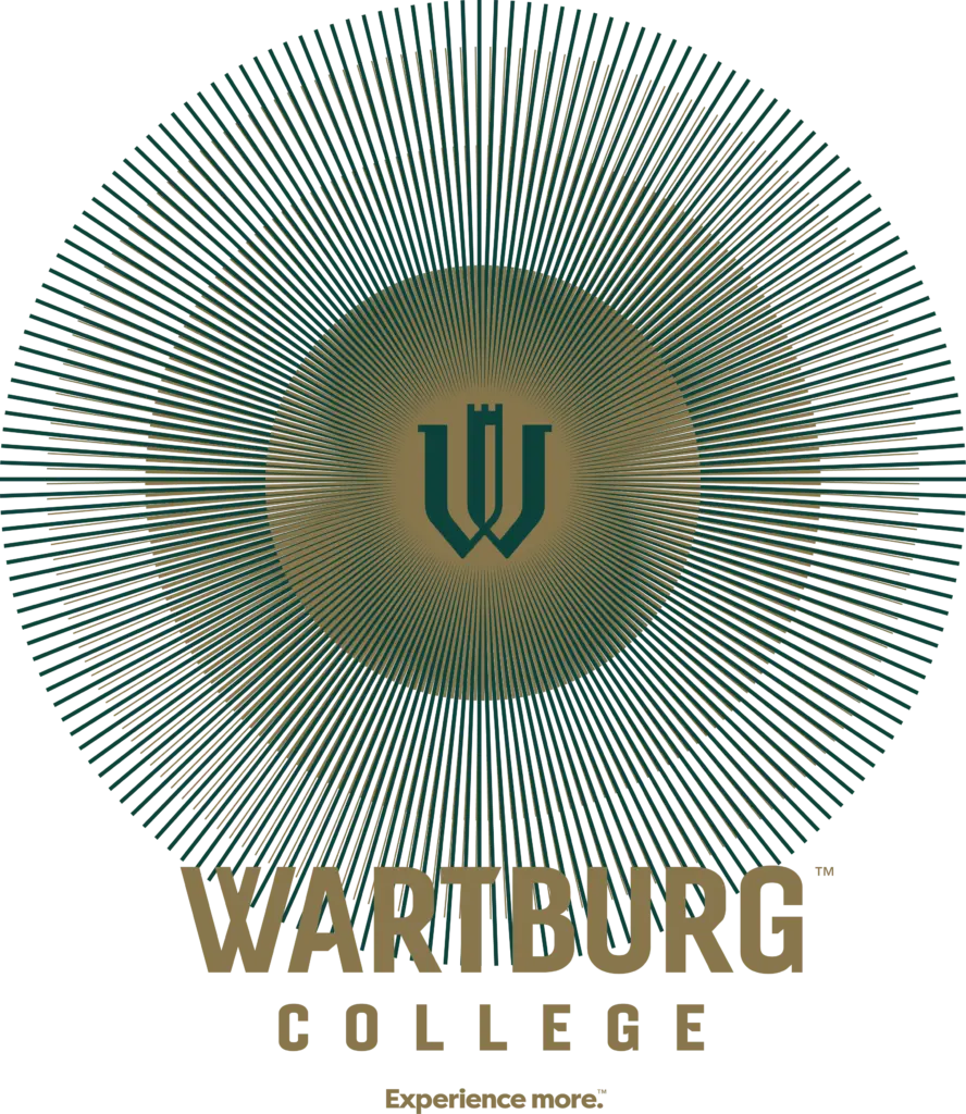 Wartburg logo centered in gold rays, WARTBURG COLLEGE written under neath