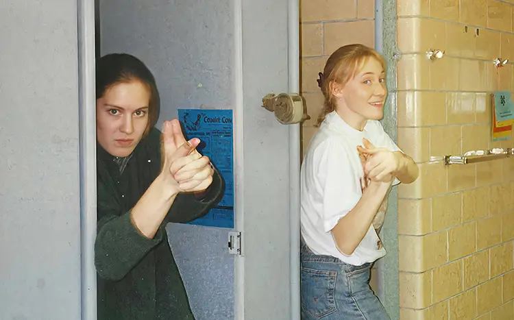 Keri and Jenni in college - Charlie's Angels pose