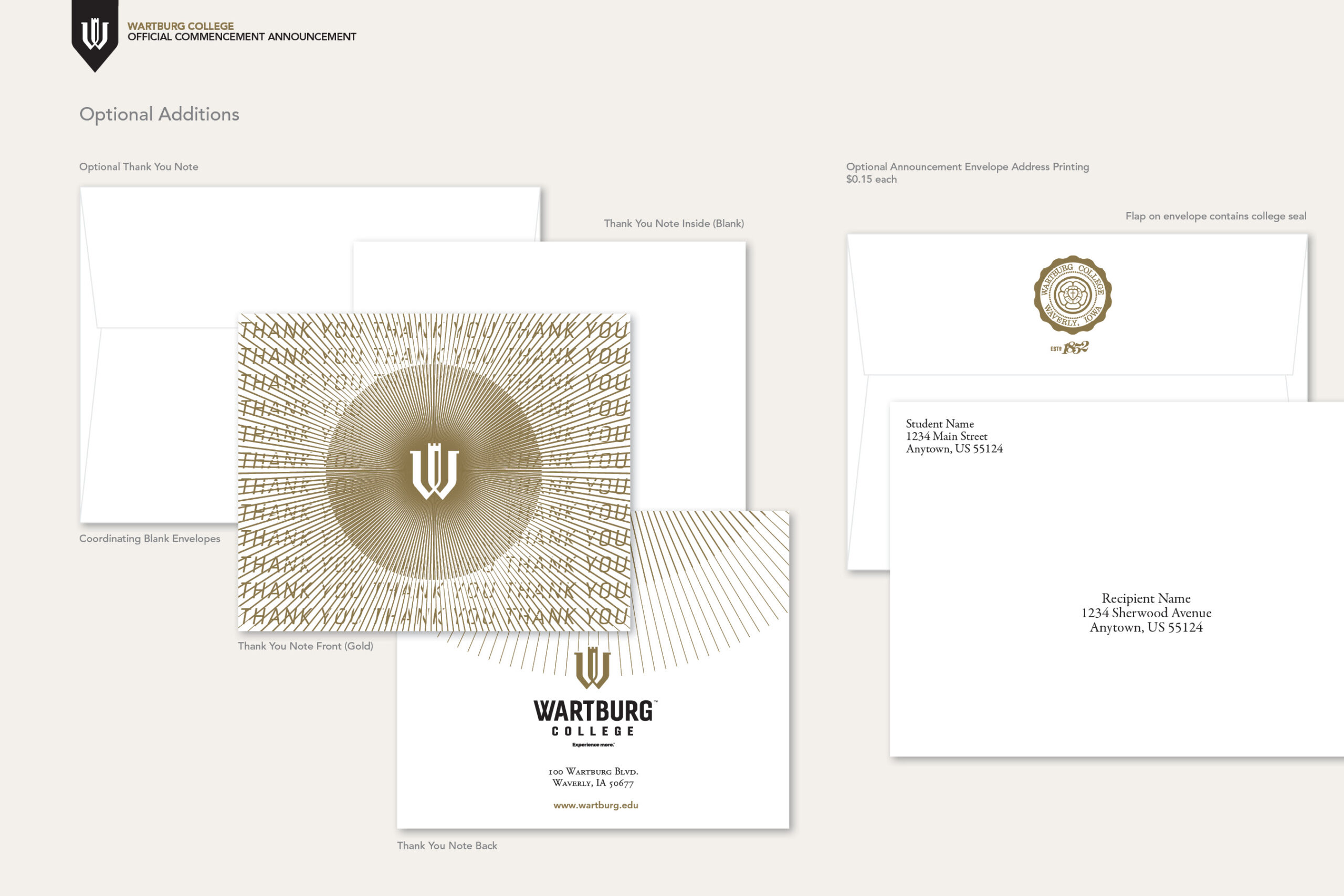 Commencement Thank You featuring gold ink and Envelope Examples