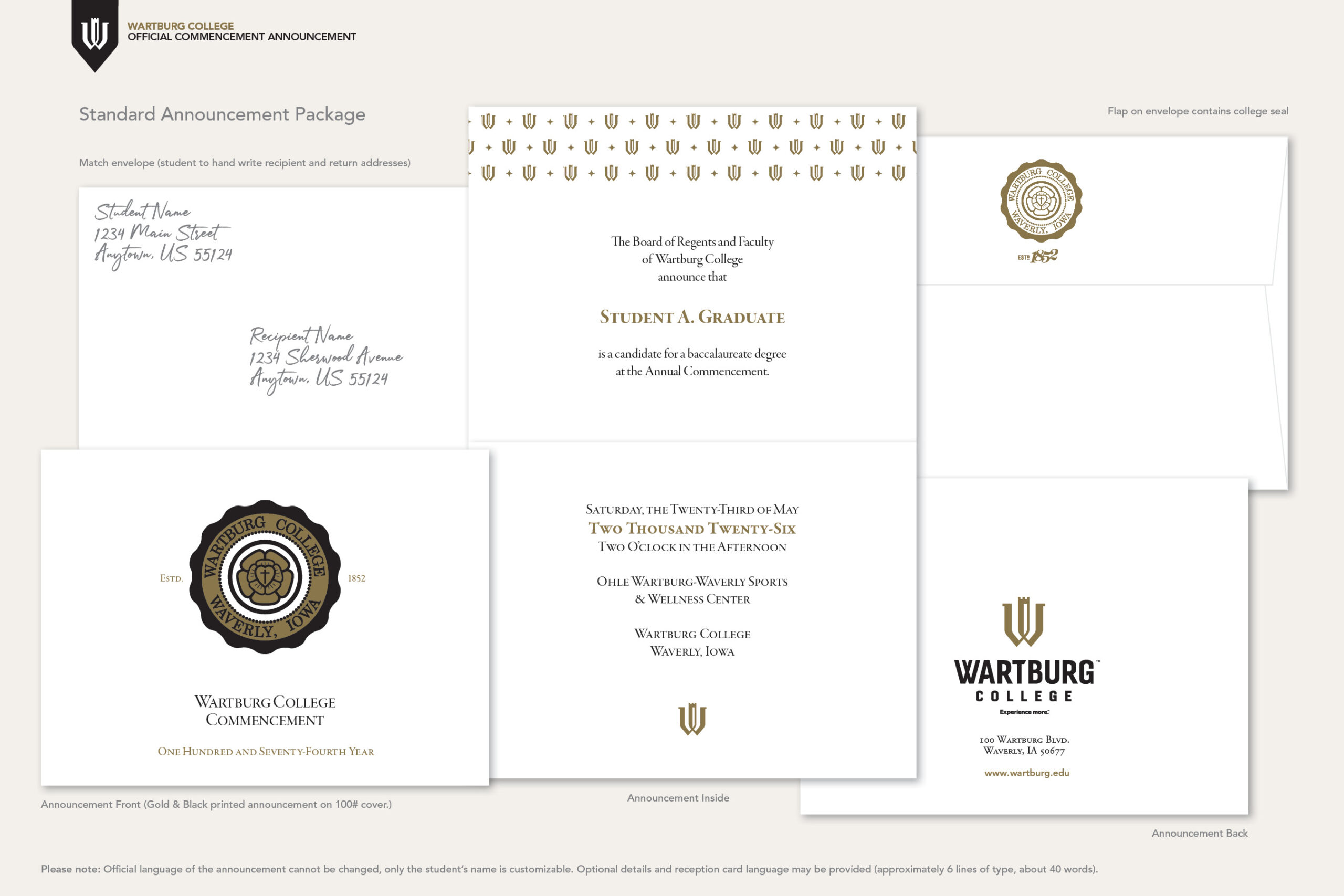 Standard Announcement Package showing announcement and coordinating envelope on tan background.