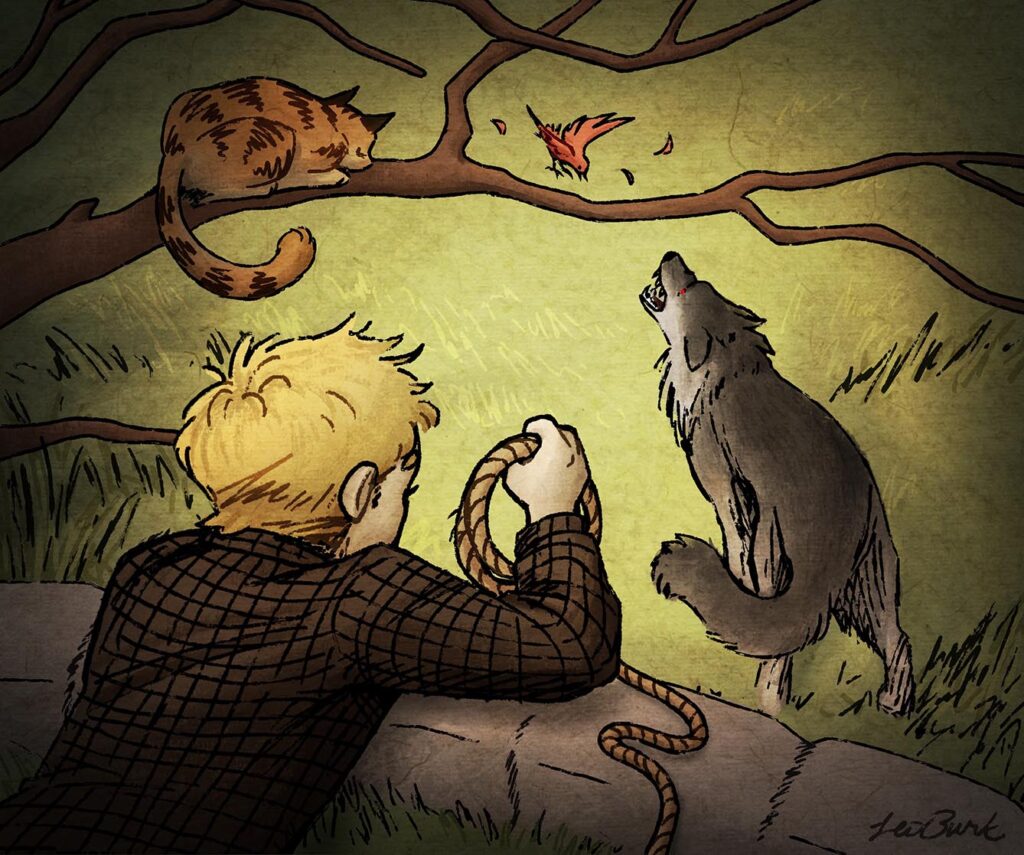 Peter and the Wolf artwork by Leo Dodd ’27