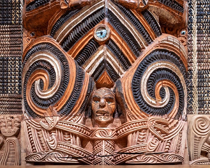Detail of a Maori carving in New Zealand