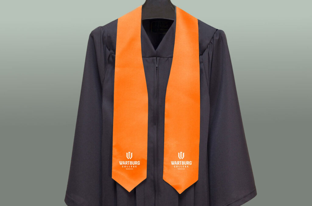 Official Wartburg Stole in Orange on gray background
