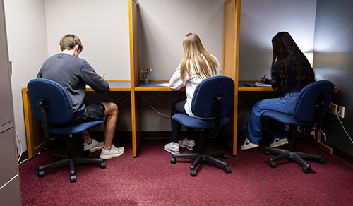 Students in a private area taking a test