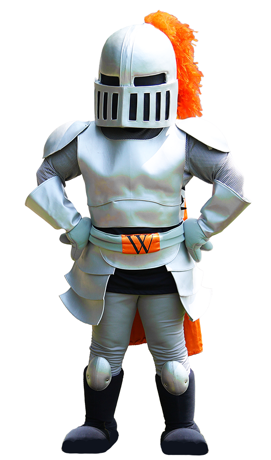 Sir Victor mascot in a strength pose with hands on hips