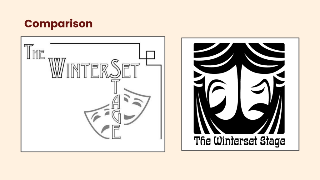 Comparison of the current Winterset Stage logo and the Wartburg student's proposed logo.