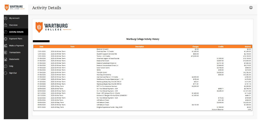 Account Activity Screenshot