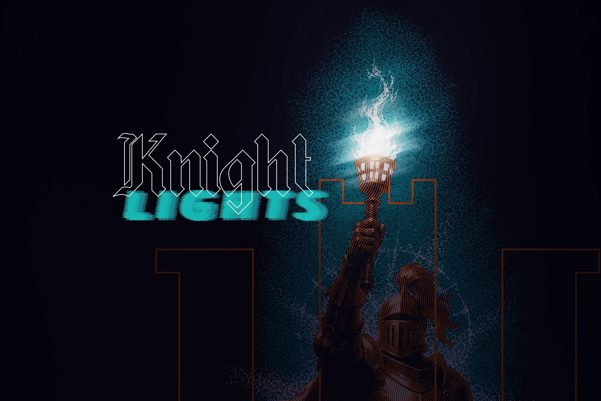 background image of knight and torch, Knight Lights text over top